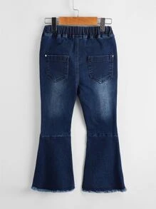 Toddler Girls Quần Jeans Hem thô màu trơn - Rửa tối - Xem 2