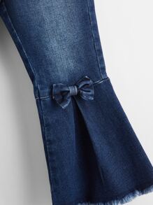 Toddler Girls Quần Jeans Hem thô màu trơn - Rửa tối - Xem 3