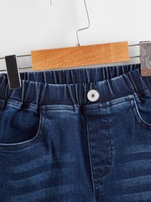 Toddler Girls Quần Jeans Hem thô màu trơn - Rửa tối - Xem 4