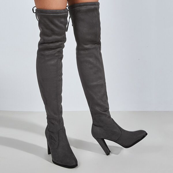 

Tie Back Over The Knee Suede Boots, Dark grey