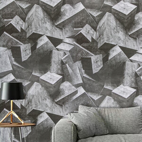 

1sheet 3D Geometric Pattern Wallpaper Sticker, Dark grey