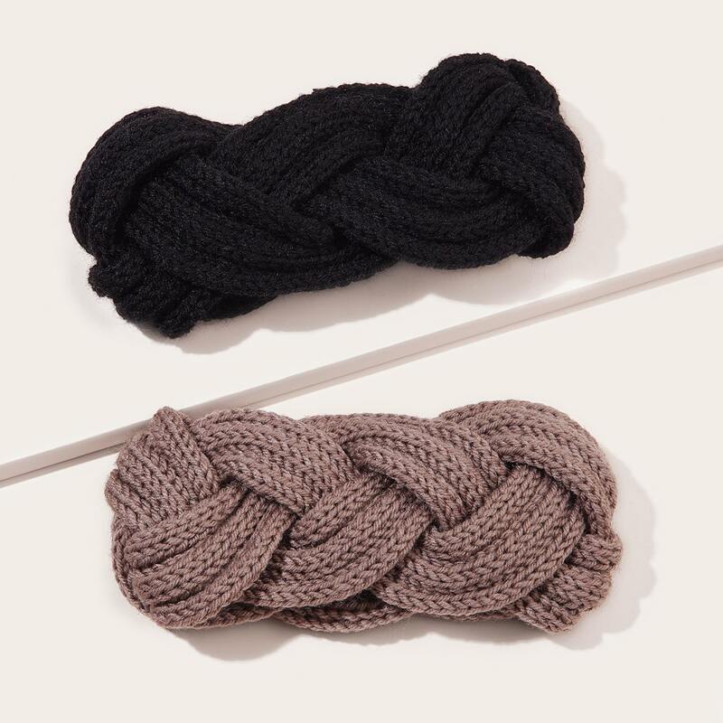 

2pcs Plain Knit Headband, Multicolor