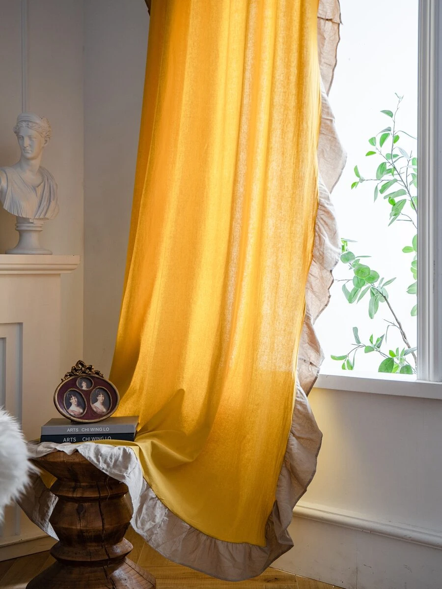 Ruffle Trim Single Panel Curtain - Yellow - View 1