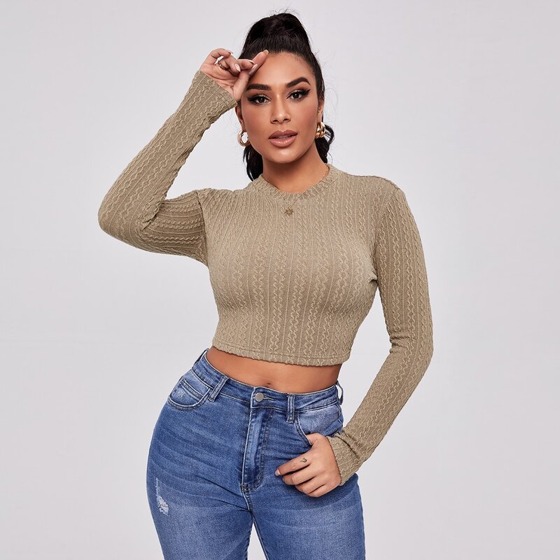 

Cable Knit Crop Top, Khaki