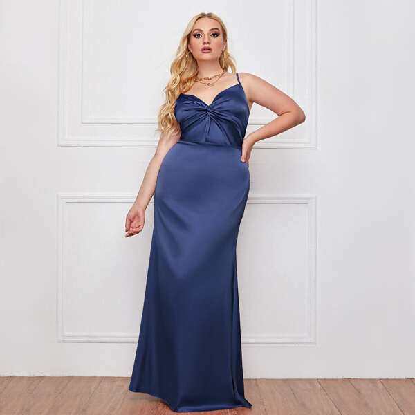 

Plus Twist Front Maxi Satin Dress, Navy blue