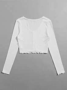 Muchica 紐扣生菜邊華夫格針織上衣 - 白色 - 查看 2