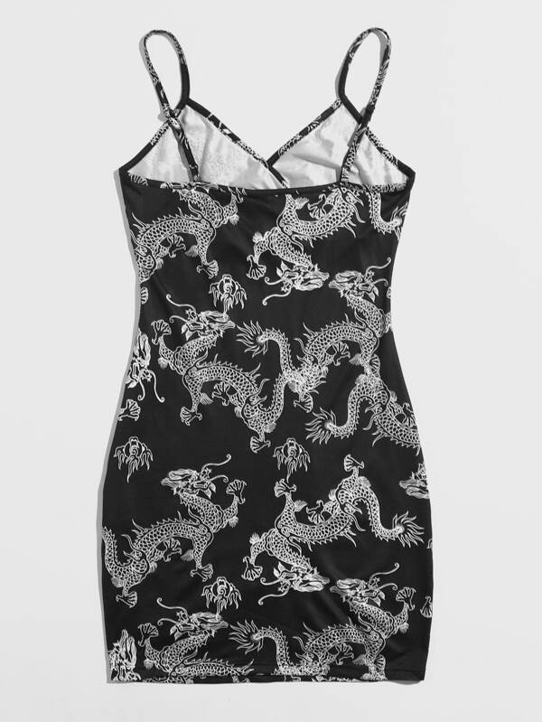 SHEIN BAE Surplice Neck Chinese Dragon Print Dress SHEIN UK