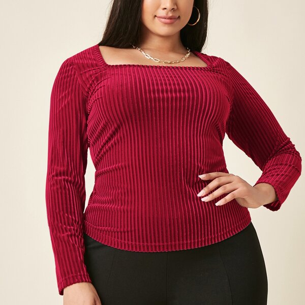 

Plus Square Neck Velvet Tee, Rose red