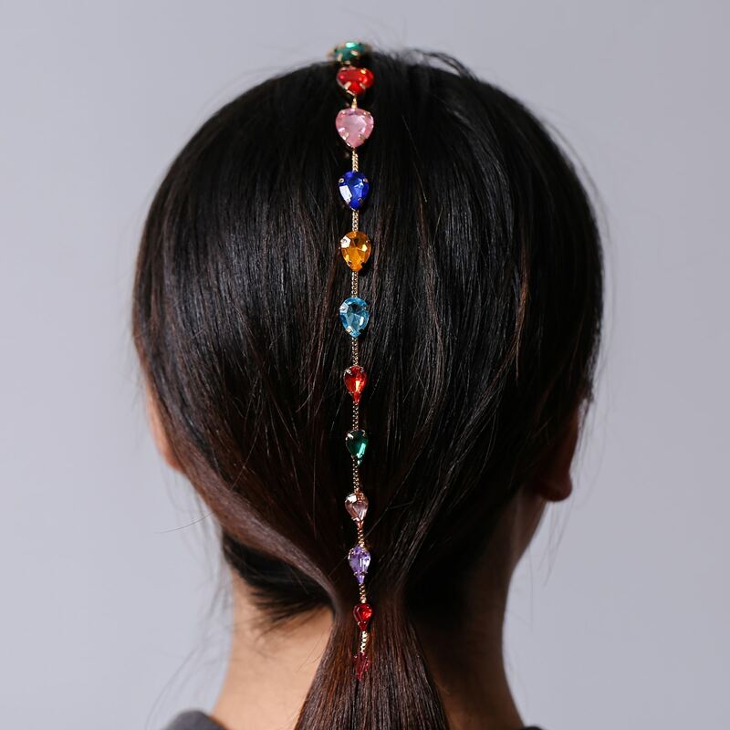 

Colorful Rhinestone Decor Chain Hair Clip, Multicolor