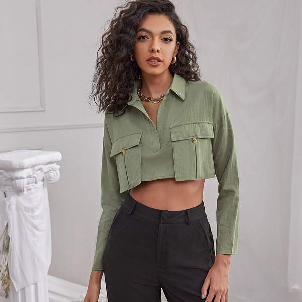 

Pocket Detail Crop Top, Army green