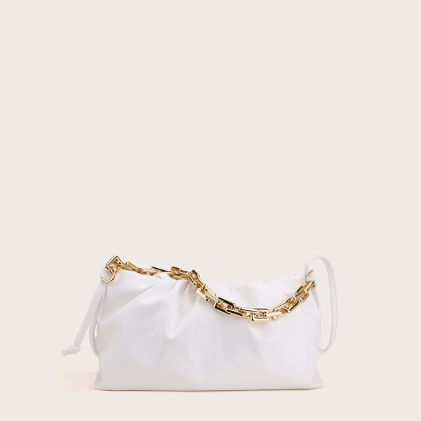 

Chain Ruched Bag, White