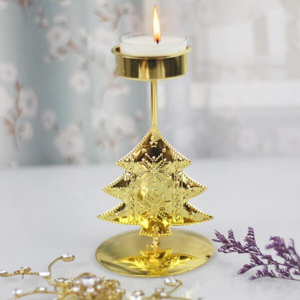 

1pc Tree Design Candle Holder, Gold