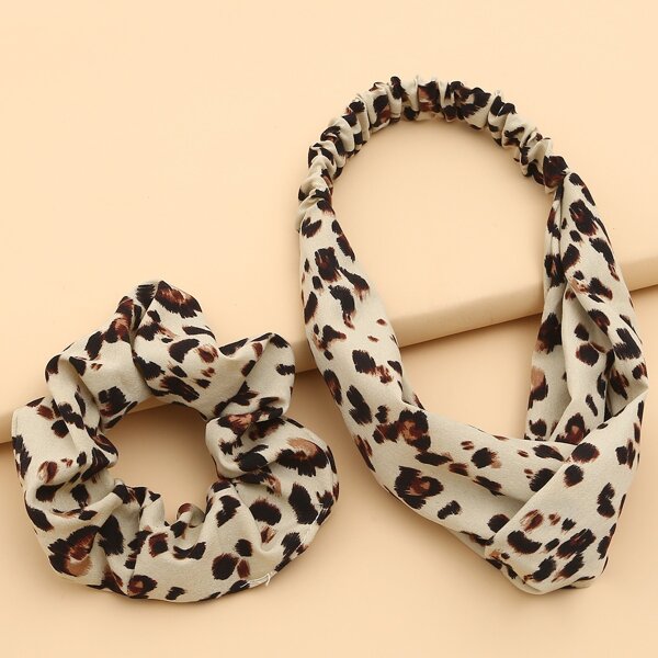 

Leopard Pattern Headband & Scrunchie, Multicolor