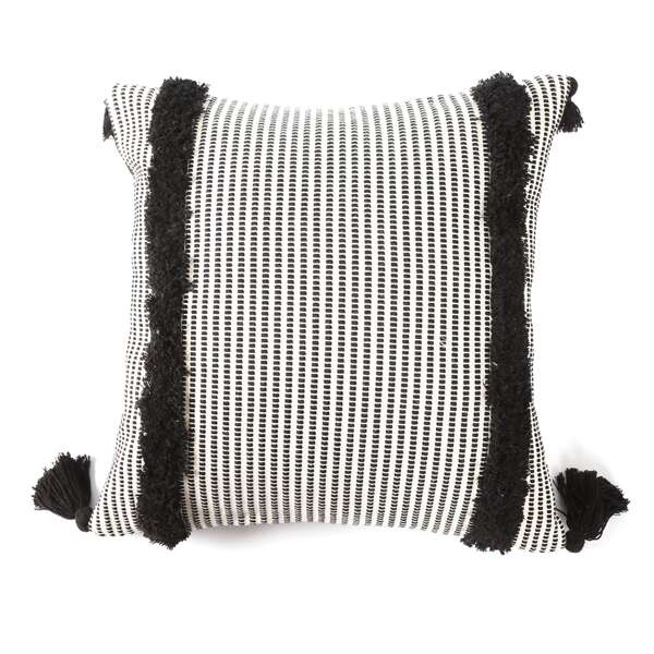 

Tufted Tassel Cushion Cover Without Filler, Black and white