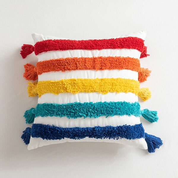 

Striped Tufted Tassel Cushion Cover Without Filler, Multicolor
