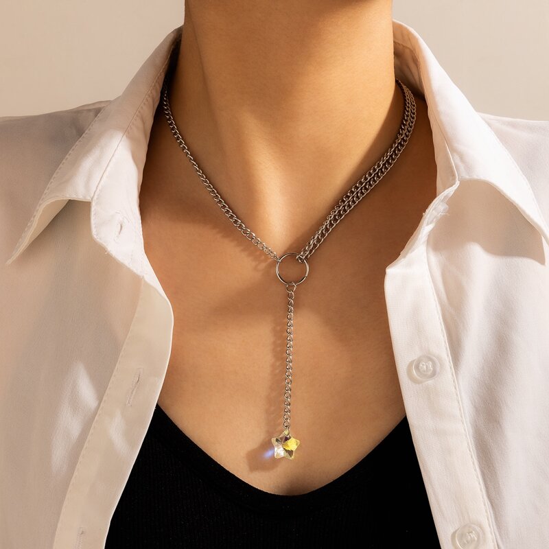 

Star Charm Lariat Chain Necklace, Silver