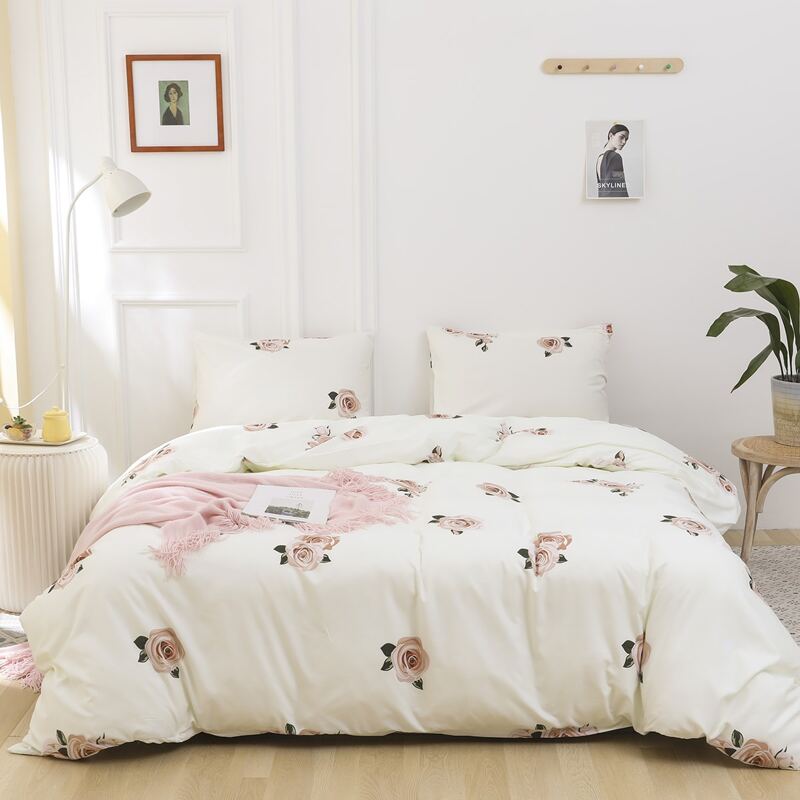 

Rose Print Bedding Set Without Filler, Beige