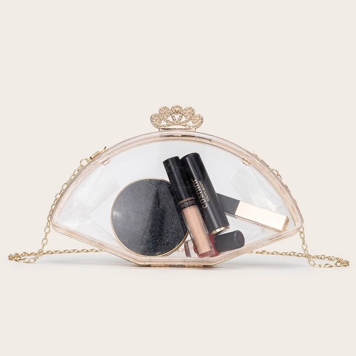 

Rhinestone Decor Clear Chain Clutch Bag