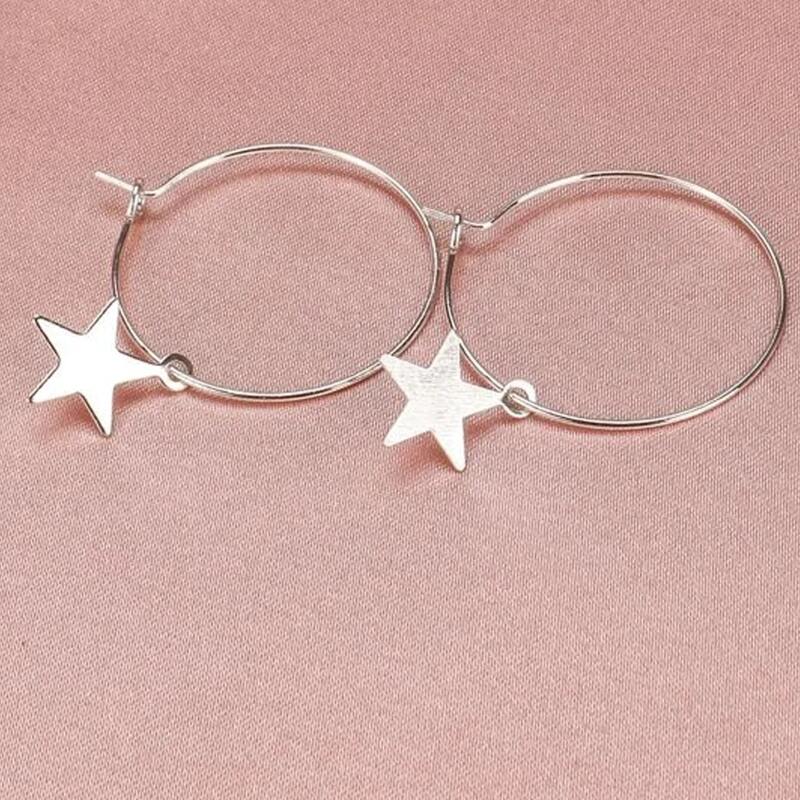 

Star Charm Hoop Earrings, Silver
