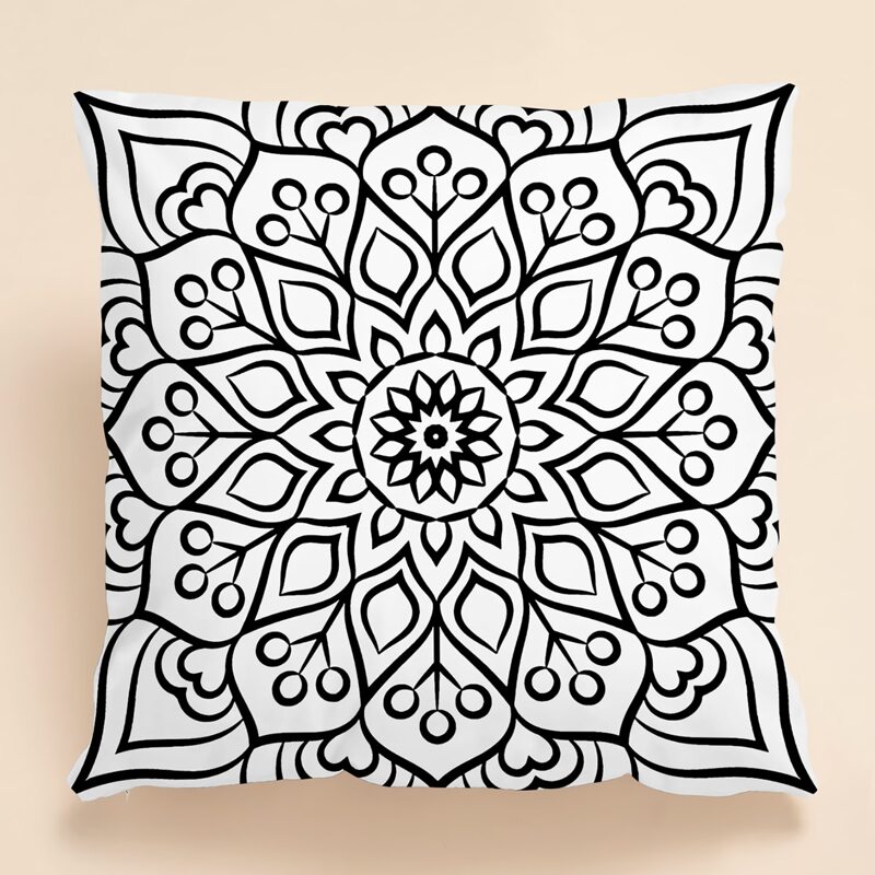 

Mandala Print Cushion Cover Without Filler, Black and white