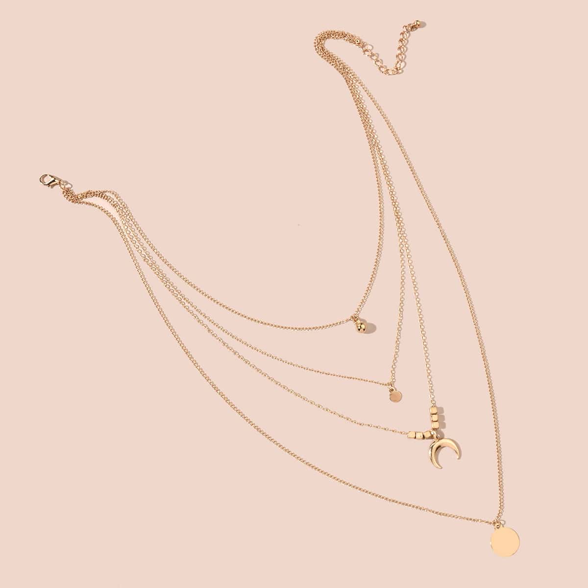 

Disc & Moon Charm Layered Necklace, Gold