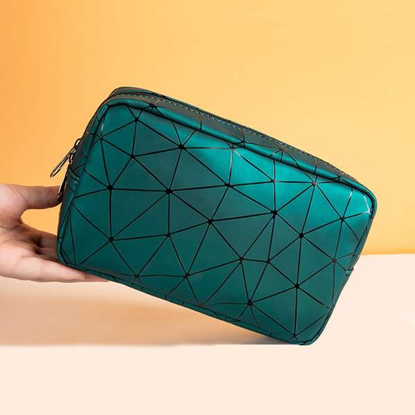 

Geometric Pattern Makeup Bag, Green