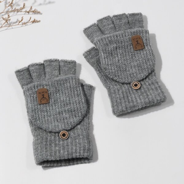 

Letter Graphic Flip Gloves, Grey