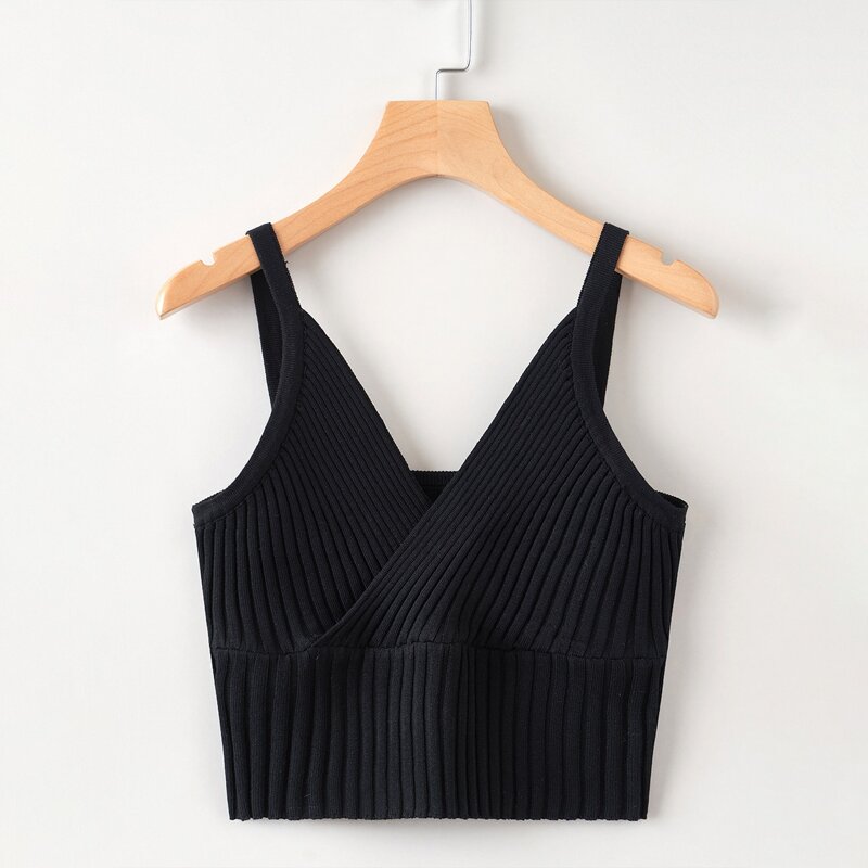 

Solid Wrap Knit Cami Top, Black