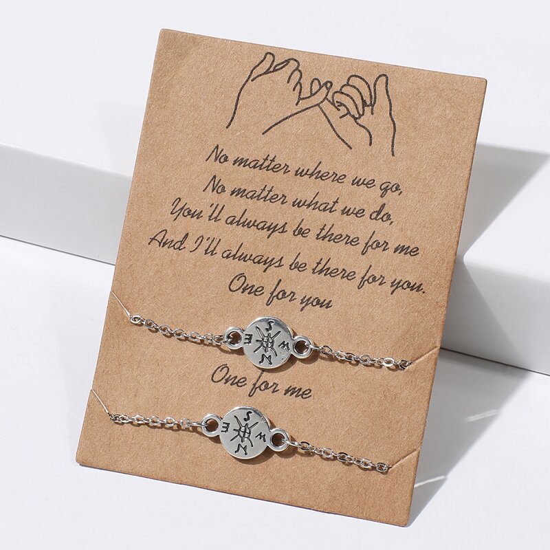 

2pcs Compass Design Chain Bracelet, Silver
