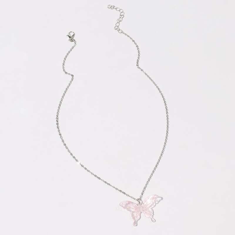 

Clear Butterfly Pendant Necklace, Silver