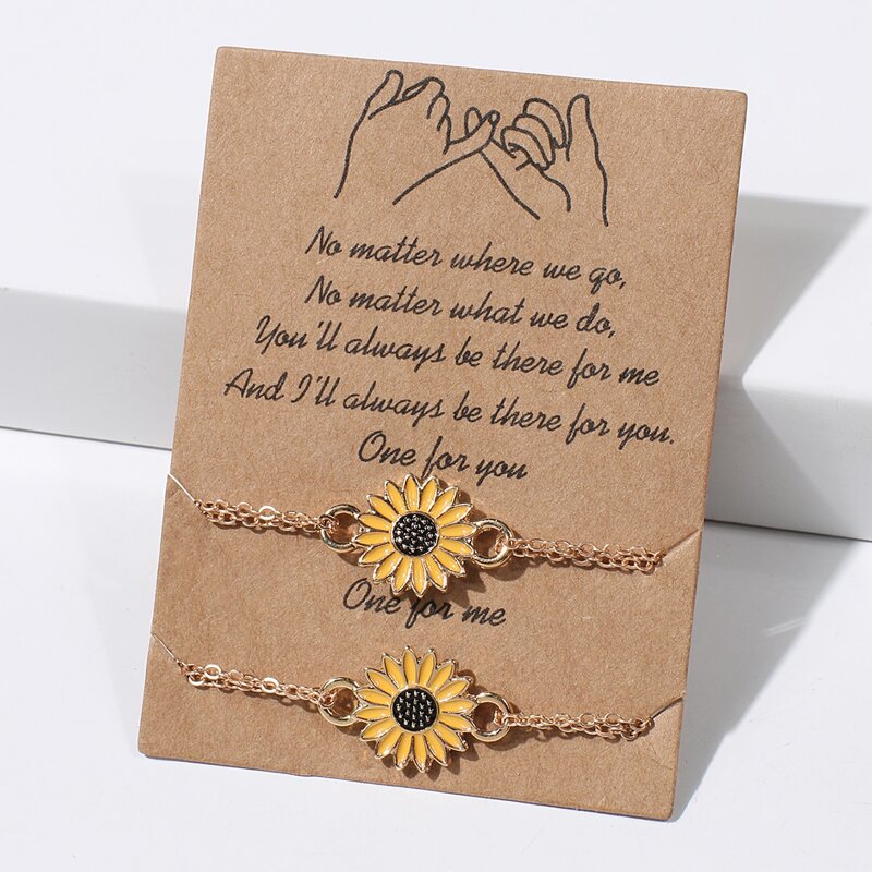 

2pcs Sunflower Decor Chain Bracelet, Gold
