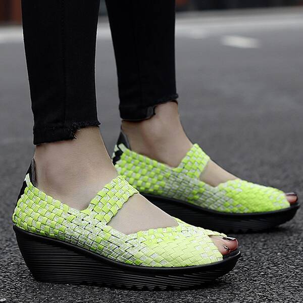 

Peep Toe Braided Wedges, Green