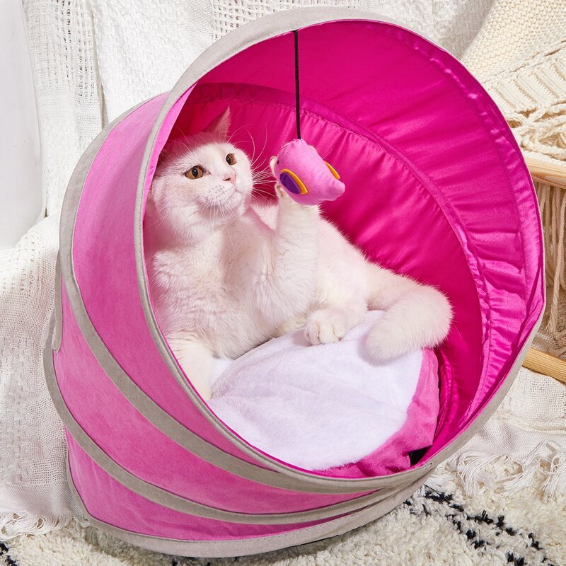

1pc Two Tone Cat Bed & 1pc Cat Blanket, Hot pink