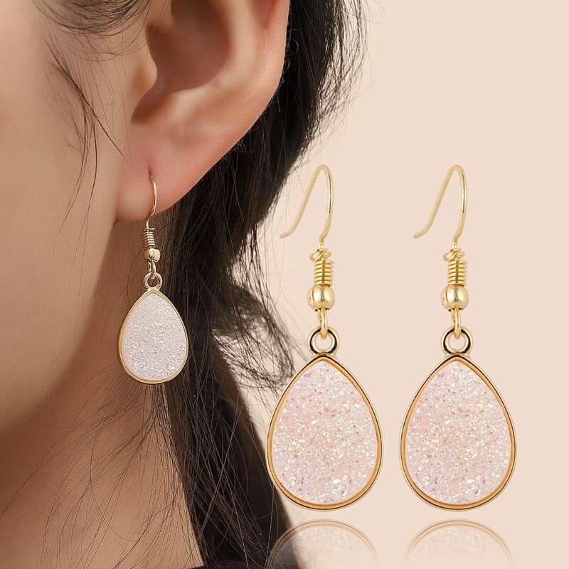 

Glitter Water Drop Earrings, White