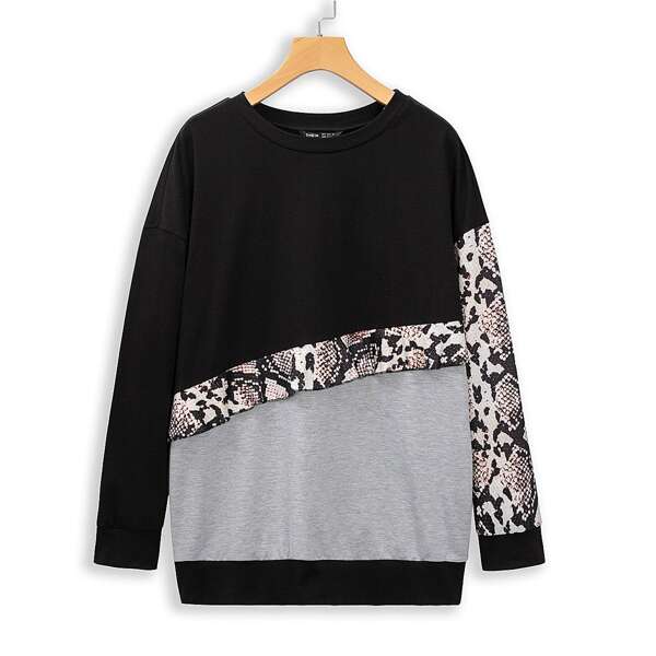 

Snakeskin Colorblock Drop Shoulder Sweatshirt, Multicolor