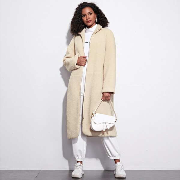 

Zip Up Teddy Coat, Beige
