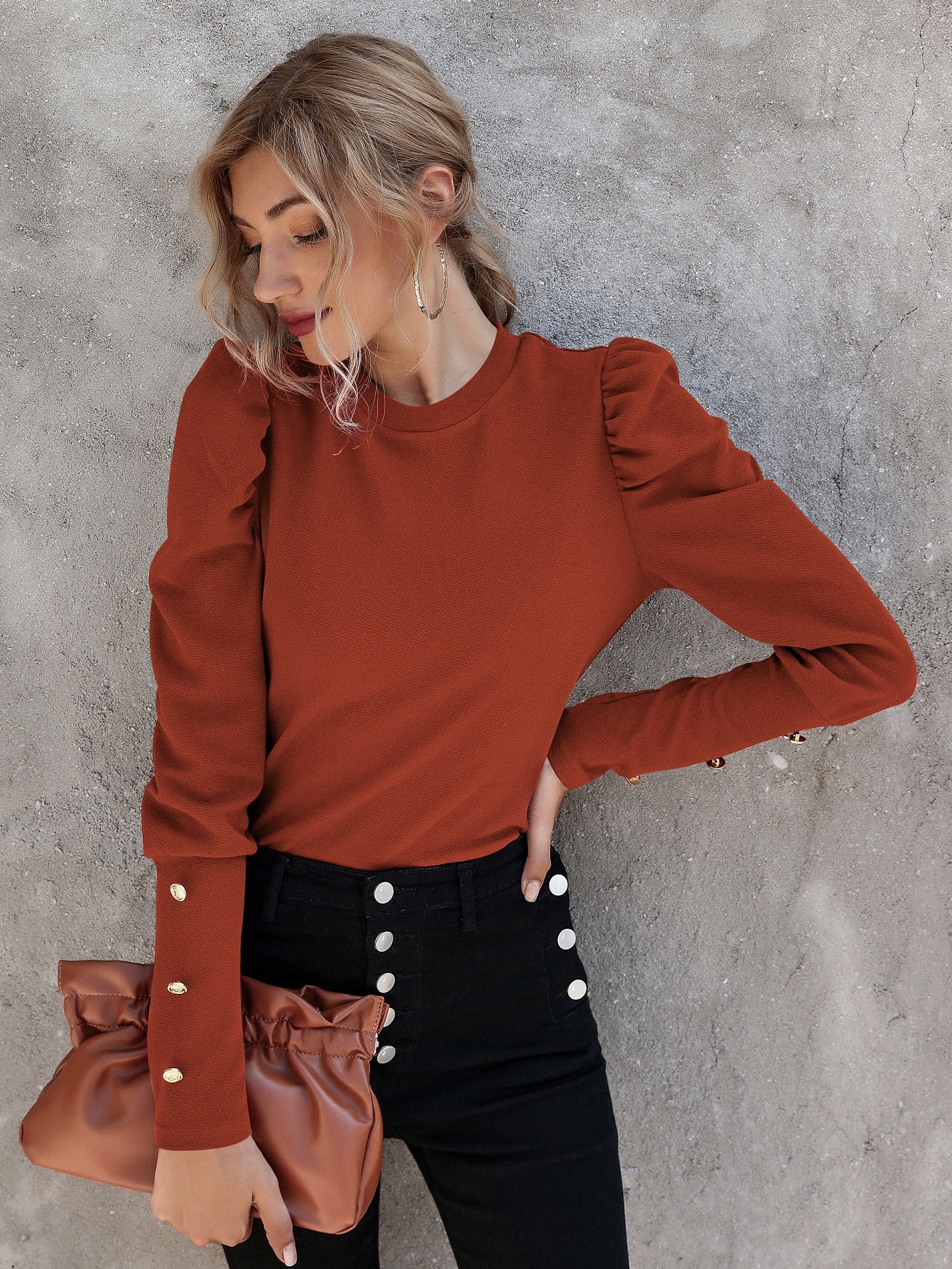 Button Side Gigot Sleeve Top thumbnail