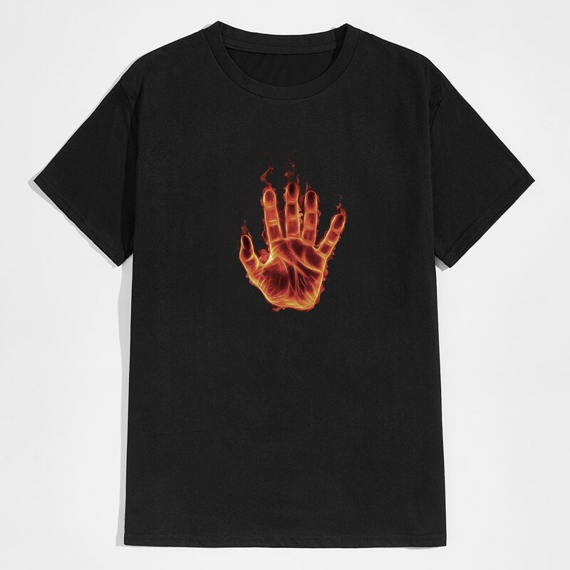 

Men Fire Hand Print Tee, Black