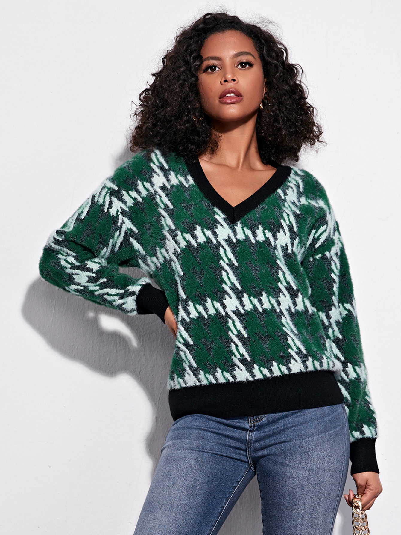Contrast Trim Plaid Sweater thumbnail