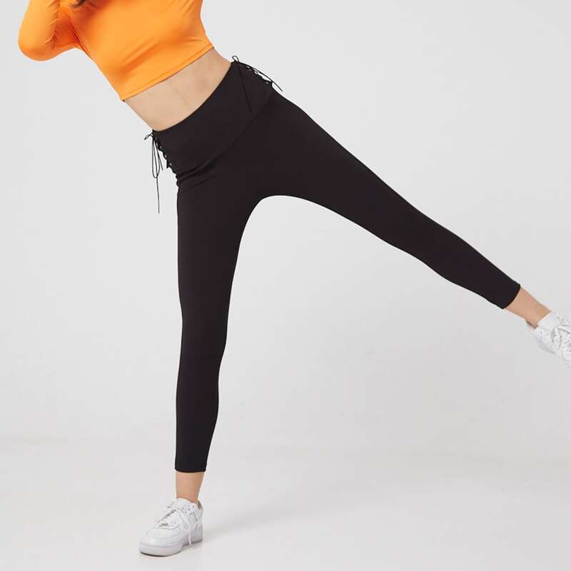 

Lace-up Side Cropped Leggings, Black