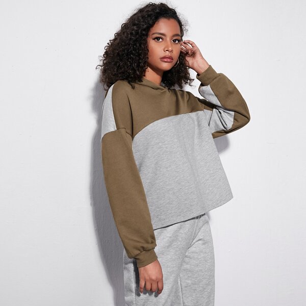 

Drop Shoulder Colorblock Hoodie, Grey