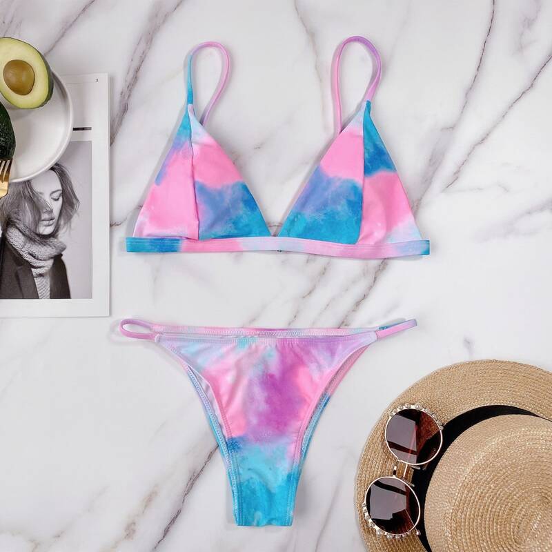 

Tie Dye Triangle Thong Bikini Swimsuit, Multicolor