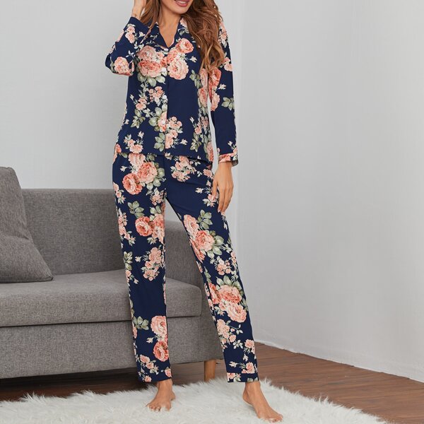 

Large Floral Button Front Night Set, Multicolor