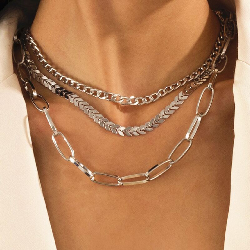 

3pcs Simple Chain Necklace, Silver