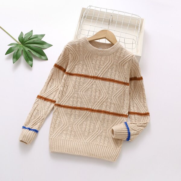 

Boys Striped Cable Knit Sweater, Apricot