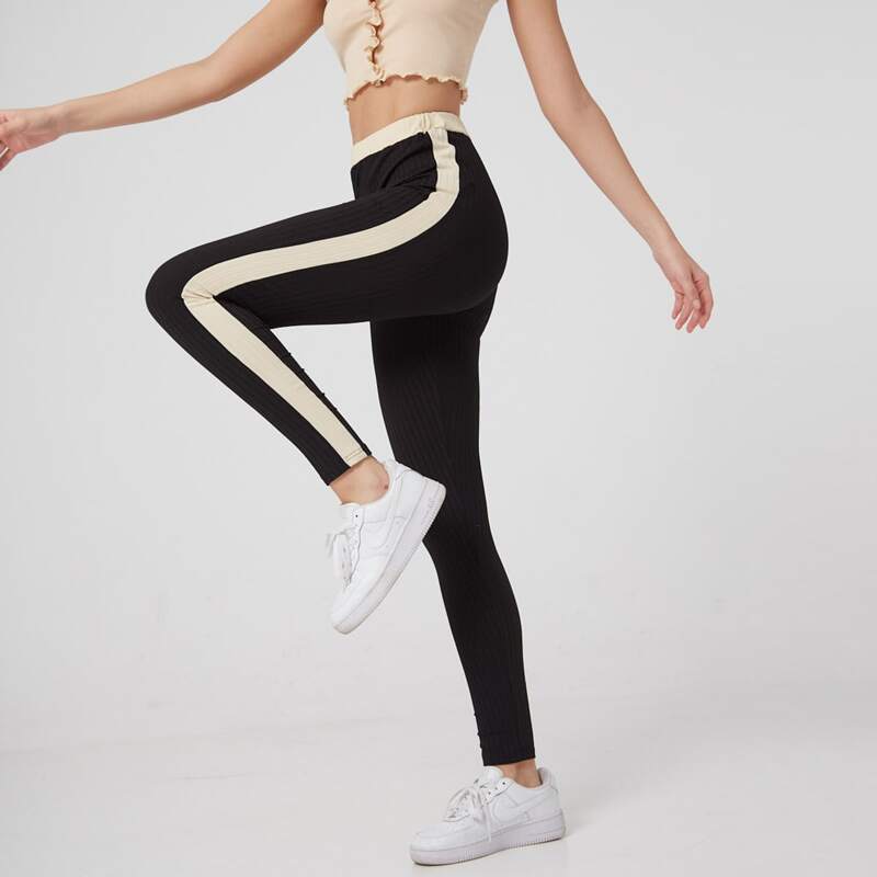 

Striped Trim Leggings, Black