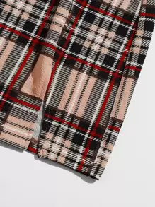 SHEIN Unity One Shoulder Crop Top & Slit Hem Tartan Skirt Set - Multicolor - View 4