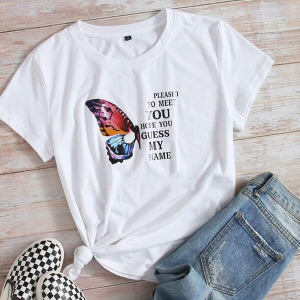 

Butterfly & Slogan Graphic Tee, White
