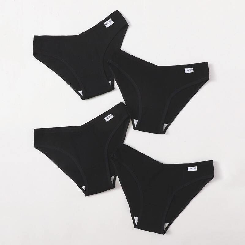 

4pack Simple Ribbed Panty Set, Black