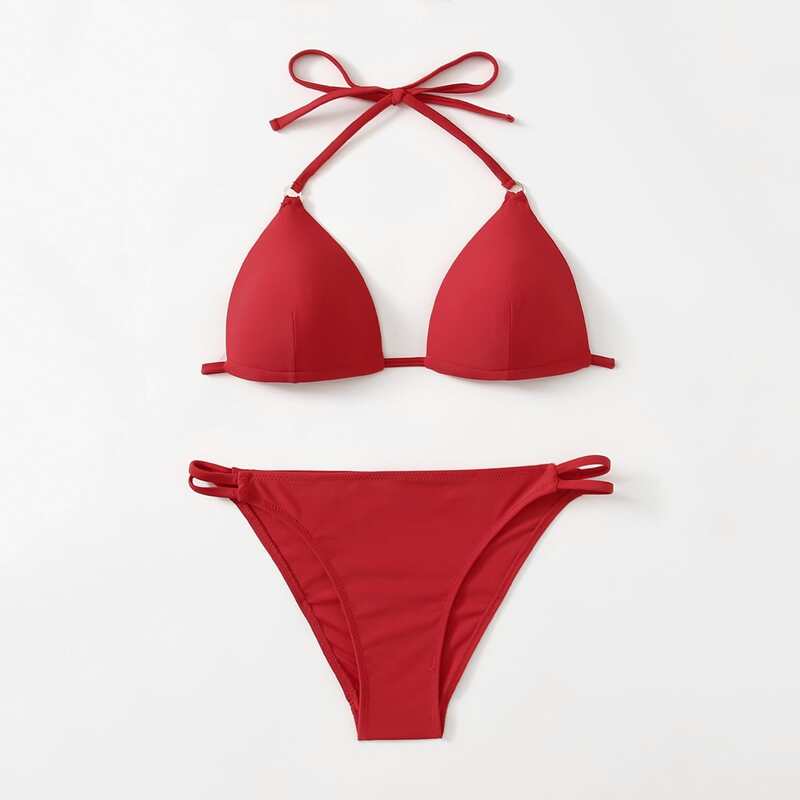Halter Triangle Bikini Swimsuit, Red